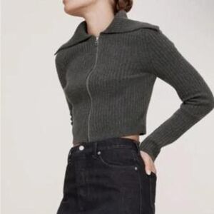 Banana Republic Charcoal Zip-Up Cardigan